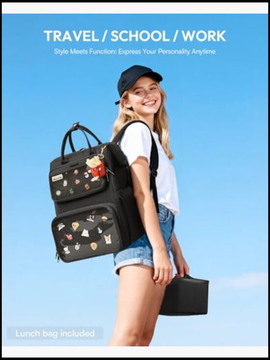 Ita Backpack with Lunch Compartment, Pin Display Backpack, 15.6 Inch Laptop